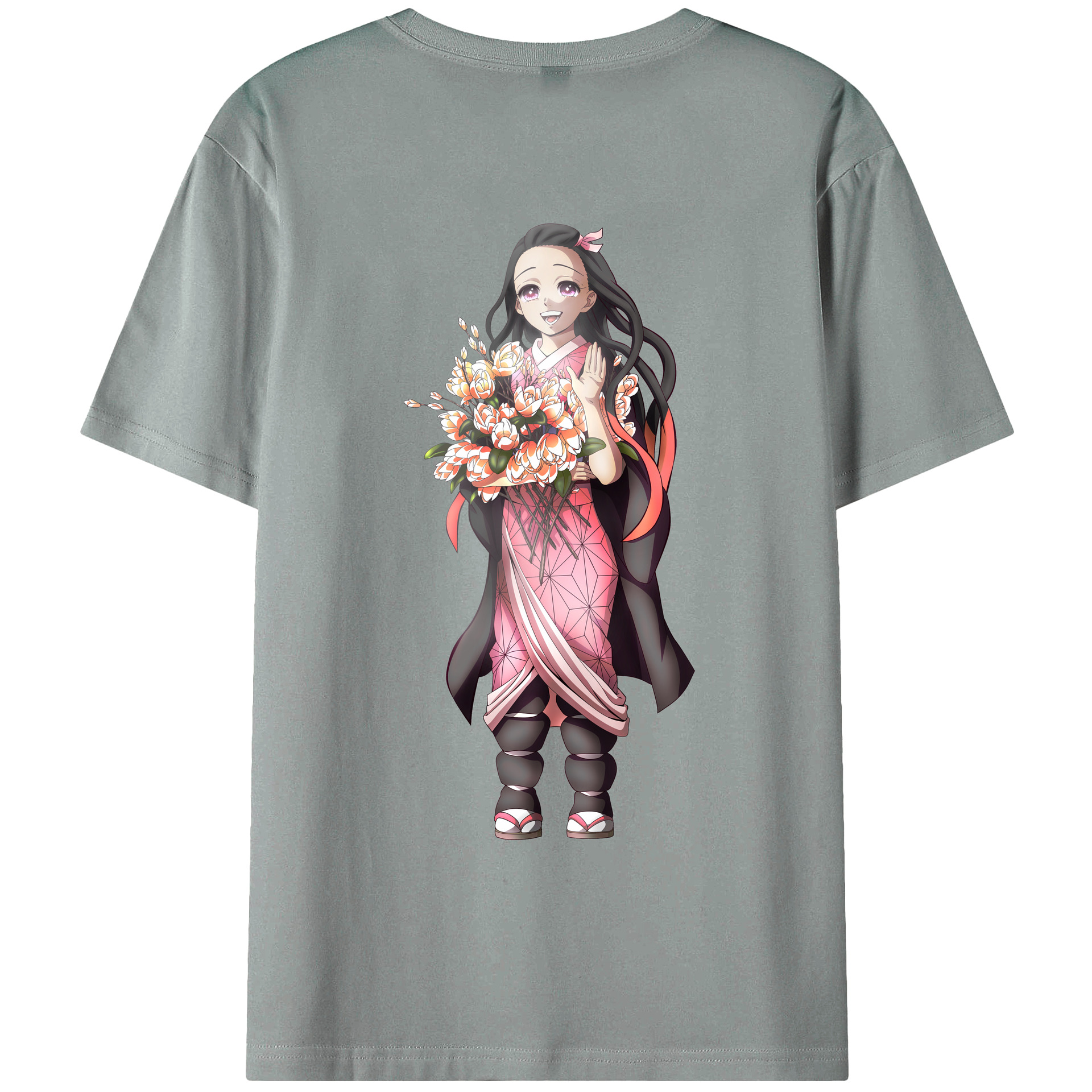 （画像用） 鬼滅の刃（きめつのやいば）竈門 禰󠄀豆子／かまど ねずこ Kamado Nezuko 綿100％ メンズ半袖Tシャツ（バックプリント） 通気性